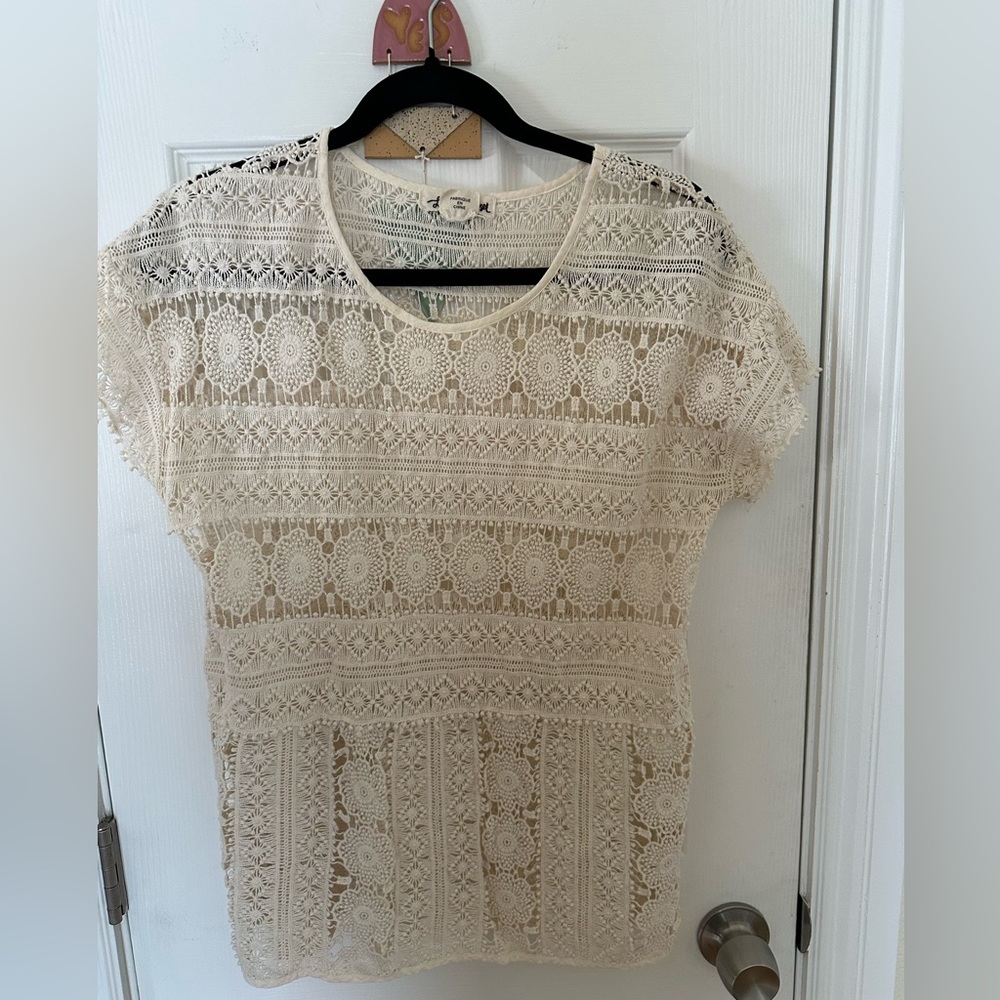 Women’s lightweight Crochet cream top from Anthropologie